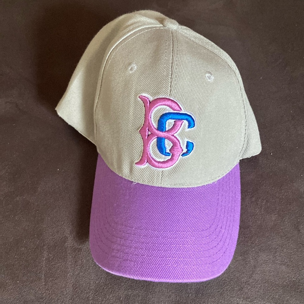Brooklyn Cyclones Grey and Purple Baseball Cap with Pink and Blue Logo